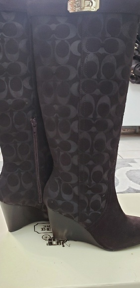Brand new Coach  Angie signature brown wedge boots - Picture 1 of 6